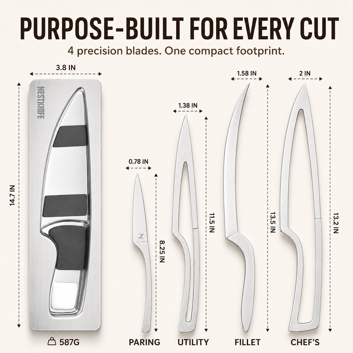 NestKnife Magnetic Knife Set | VG10 Steel & Space-Saving Nesting Design