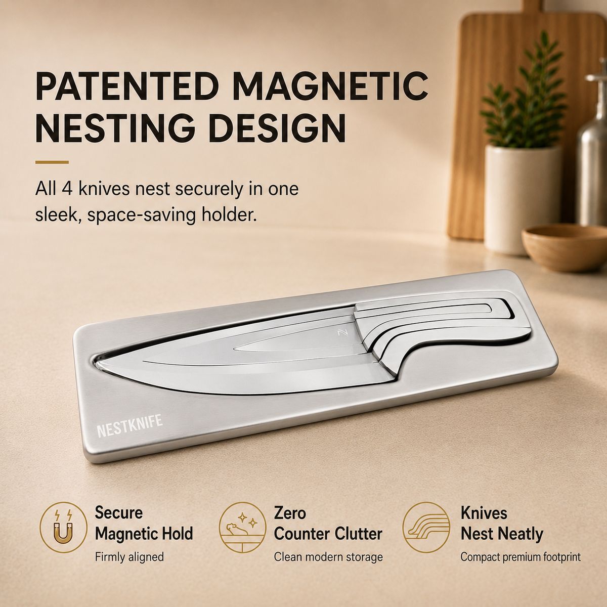 NestKnife Magnetic Knife Set | VG10 Steel & Space-Saving Nesting Design