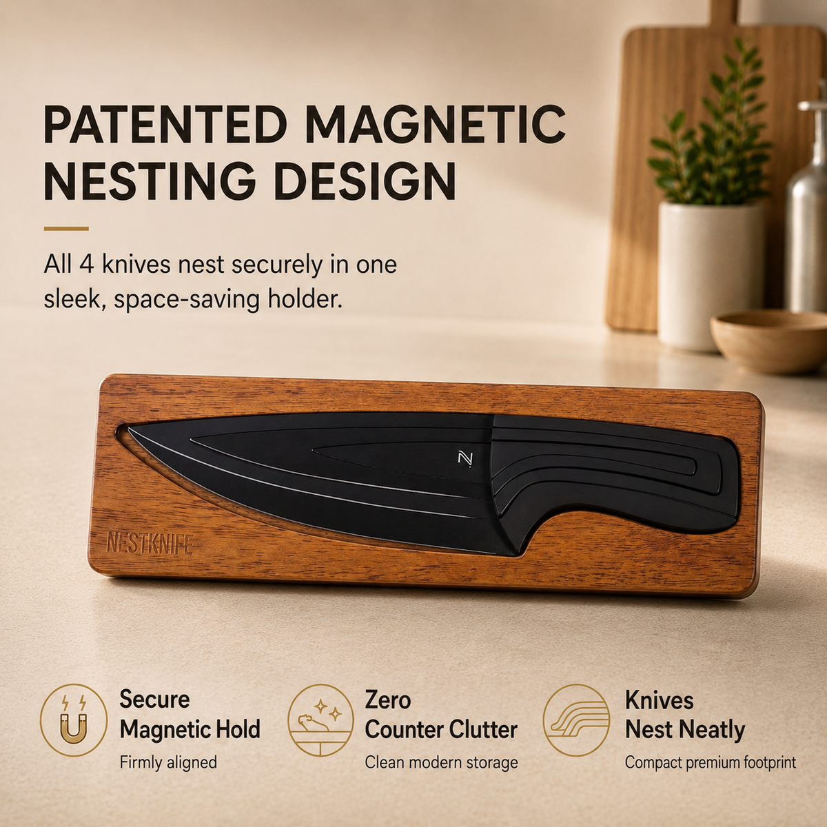 NestKnife Magnetic Knife Set | VG10 Steel & Space-Saving Nesting Design