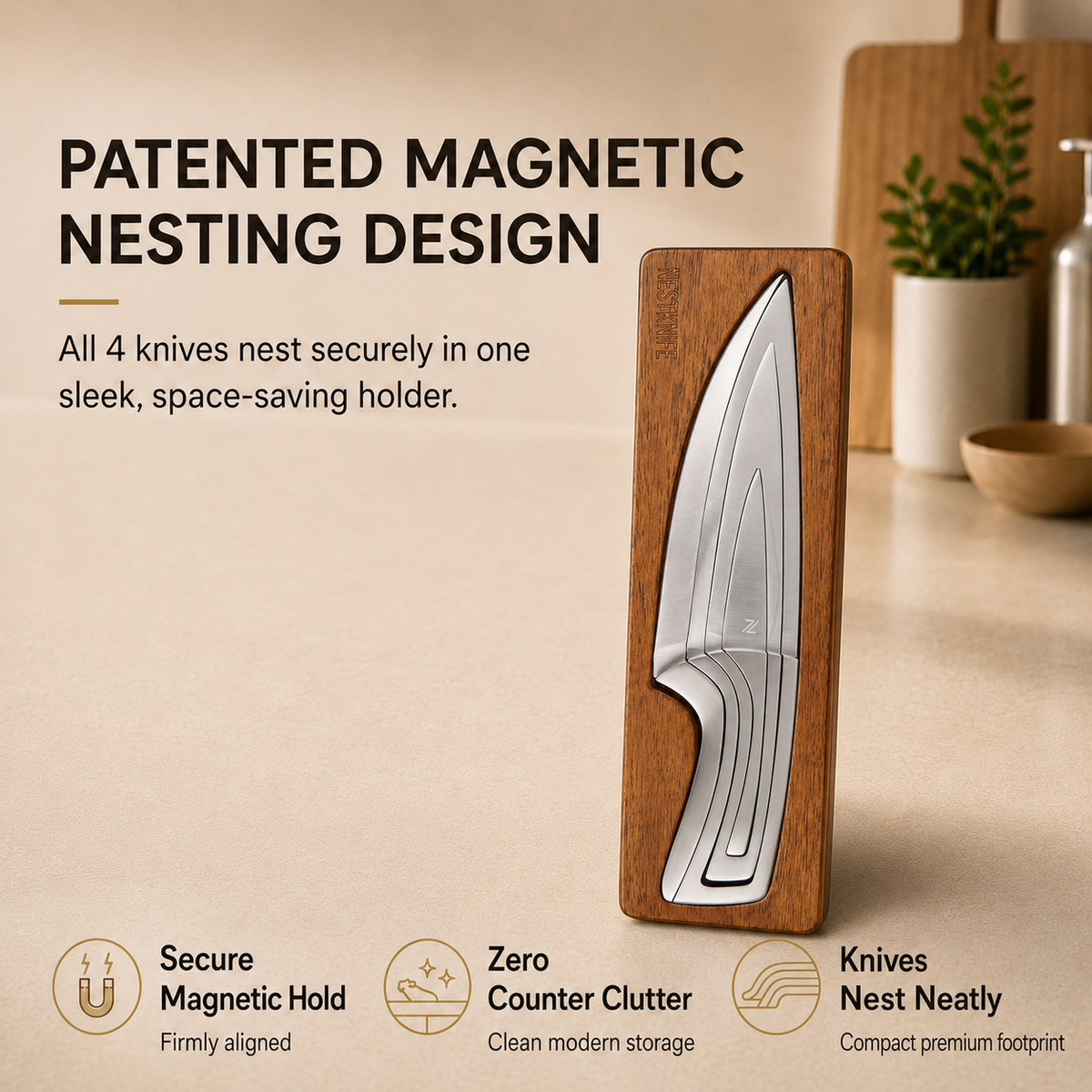NestKnife Magnetic Knife Set | VG10 Steel & Space-Saving Nesting Design