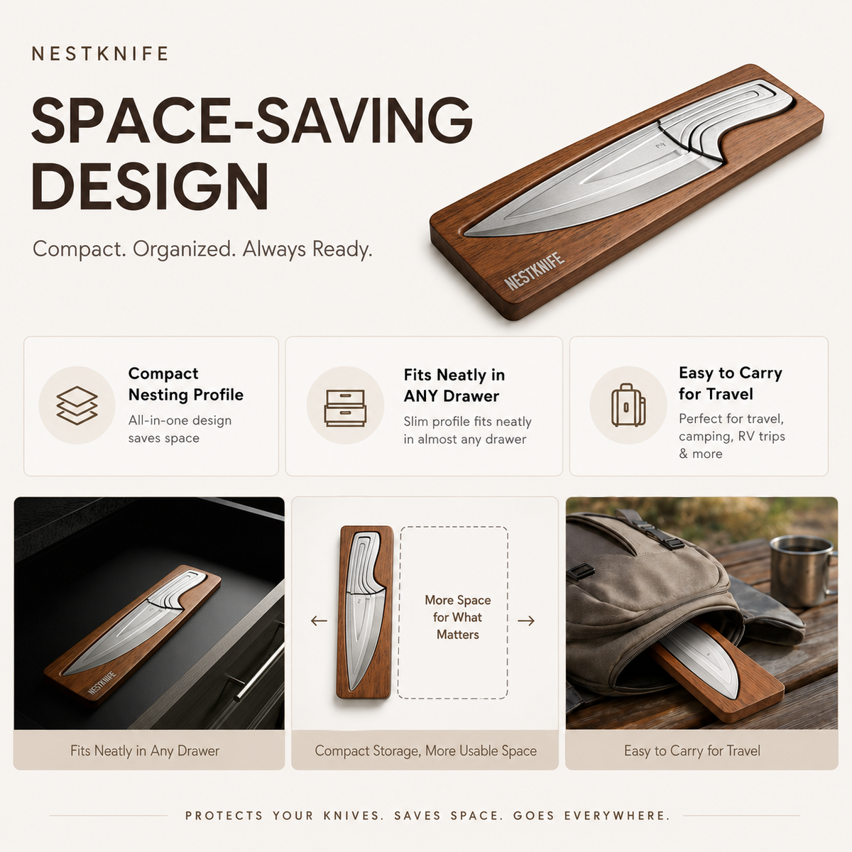 NestKnife Magnetic Knife Set | VG10 Steel & Space-Saving Nesting Design