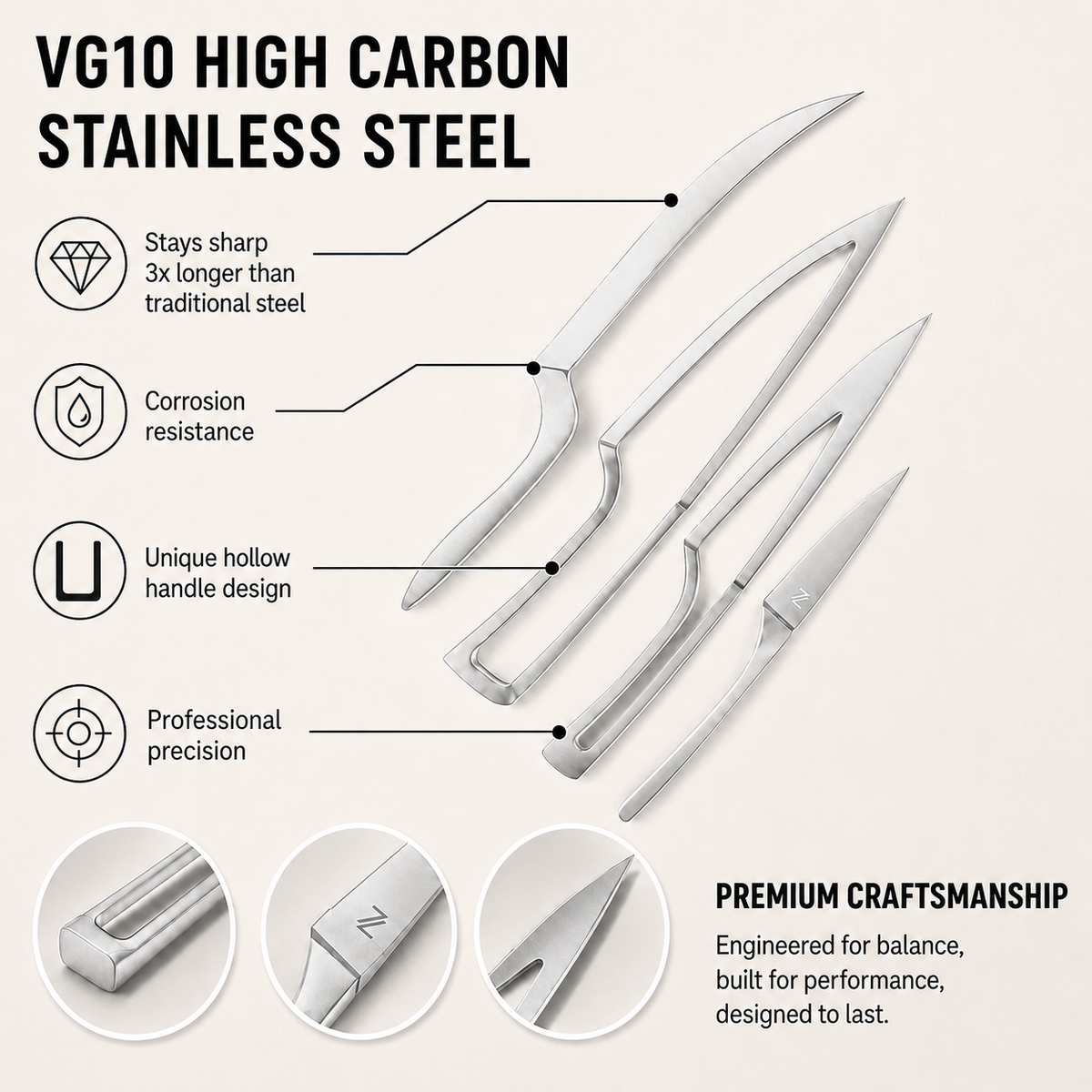 NestKnife Magnetic Knife Set | VG10 Steel & Space-Saving Nesting Design